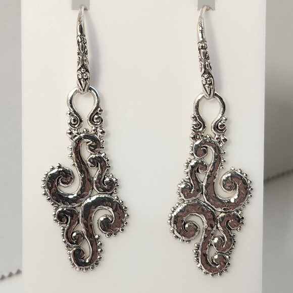 NIB VTG 5.60g GORGEOUS 925 Swirl Dangle Artisian Bali Hook Earrings - Picture 12 of 14